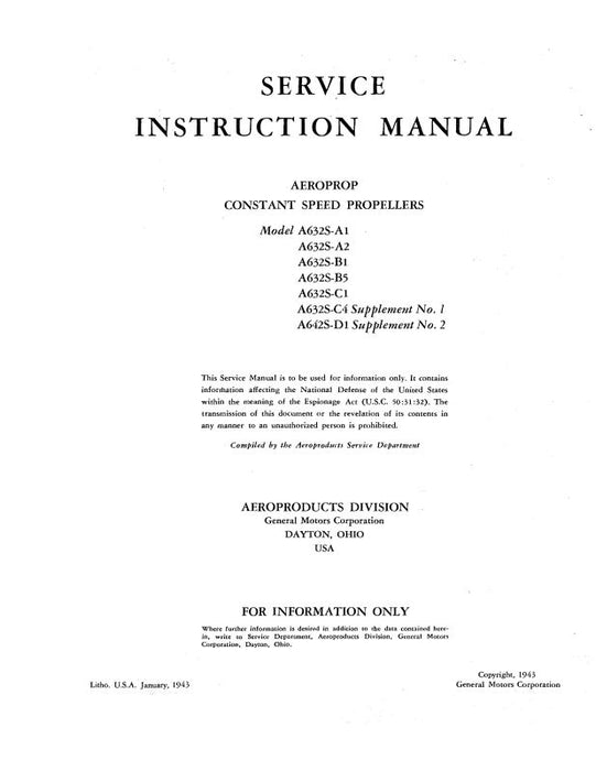 Aeroproducts Propeller Models A632S-A1,A2,B1,B5,C1,C4 Service Instructions (A@CONSTANTPROP-M-C)
