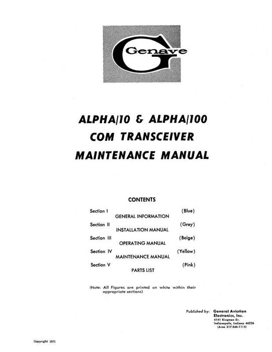 Genave Alpha 10-100 Com Transceiver Maintenance Manual (GNALPHA10-100-M)