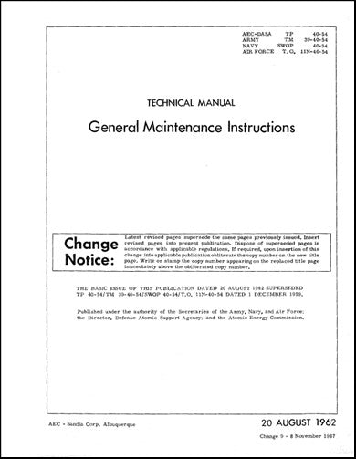 US Government General Maintenance Instruction Technical Manual (AEC-DASA-TP-40-54)