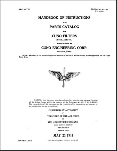US Government Cuno Hydraulic Oil Filters Instructions With Parts (3/30/2002)