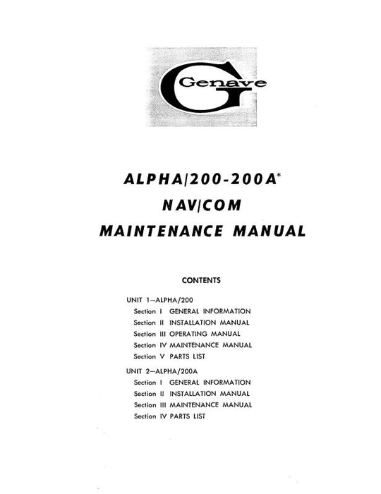 Genave Alpha 200-200A Nav-Com Maintenance Manual (GNALPHA200,A-M)