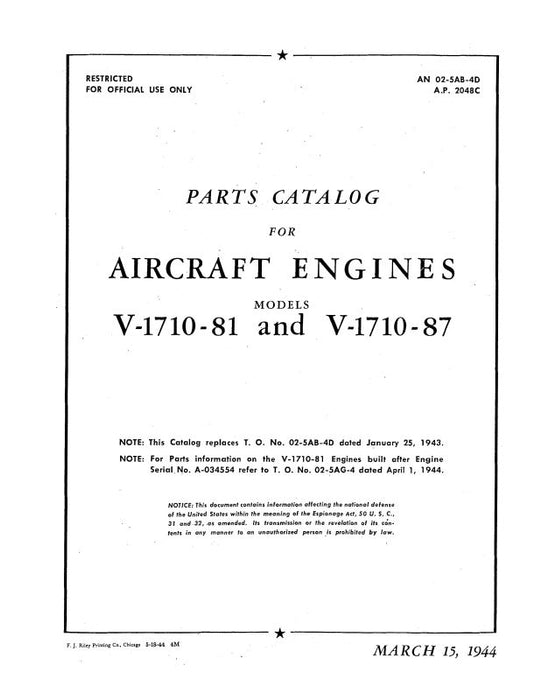 Allison  V-1710-81 and -87 1944 Parts Catalog (02-5AB-4D)