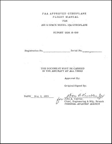 US Government Model 18A Gyroplane Flight Manual (18-600)