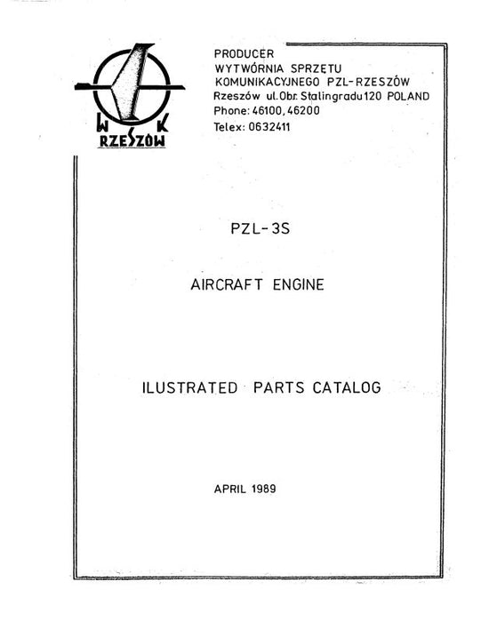 Polish Engine PZL3S 1989 Aircraft Engine Illustrated Parts Catalog (P
