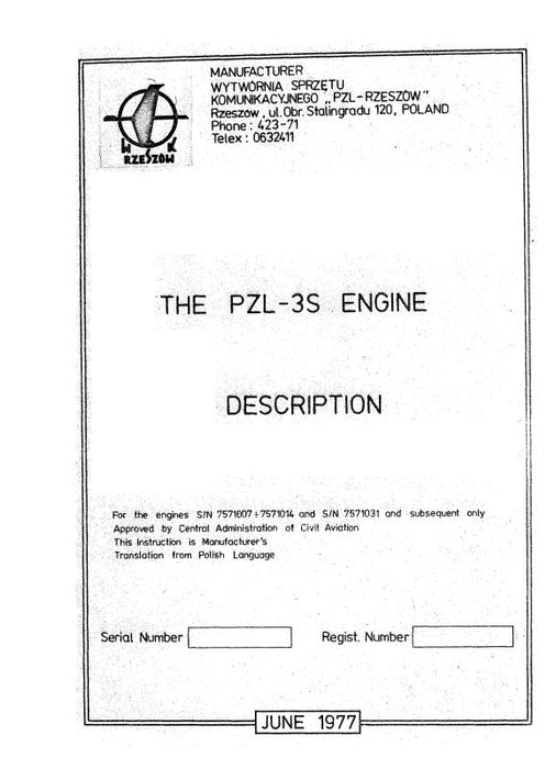 Polish Engine PZL-3S 1977 Aircraft Engines Description (PPPZL3S-77-DESC-C)