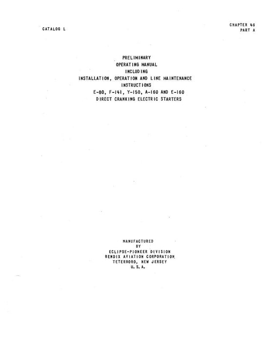 Eclipse Aviation Corporation E-80, F-141, Y-50, A-160,E-160 Operating Manual (ECE80-OP-C)