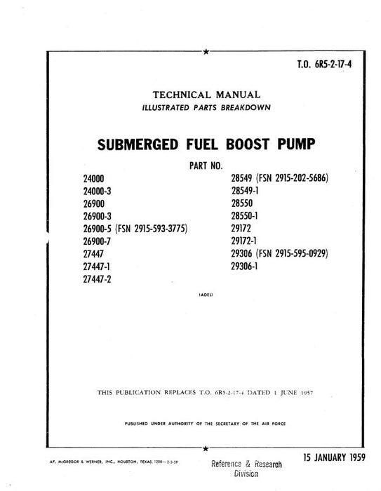 Adel Submerged Fuel Boost Pump Illustrated Parts (6R5-2-17-4)