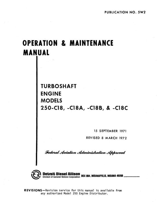 Allison 250-C18,C18A,B,C Engine 1971 Operation & Maintenance (5W2)