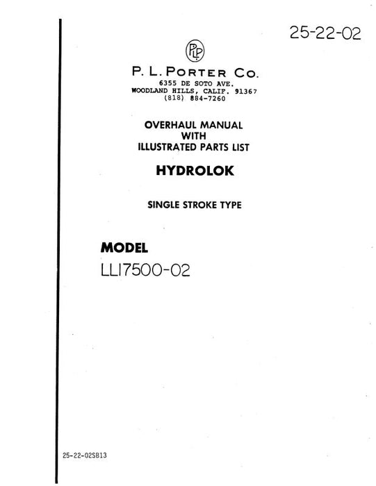 P.L. Porter Hydrolok Model LL17500-02 Overhaul With Illustrated Parts (25-22-02)