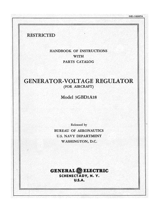General Electric Company Generator-Voltage Regulator Instruction Manual With Parts Catalog (GEI-16287A)