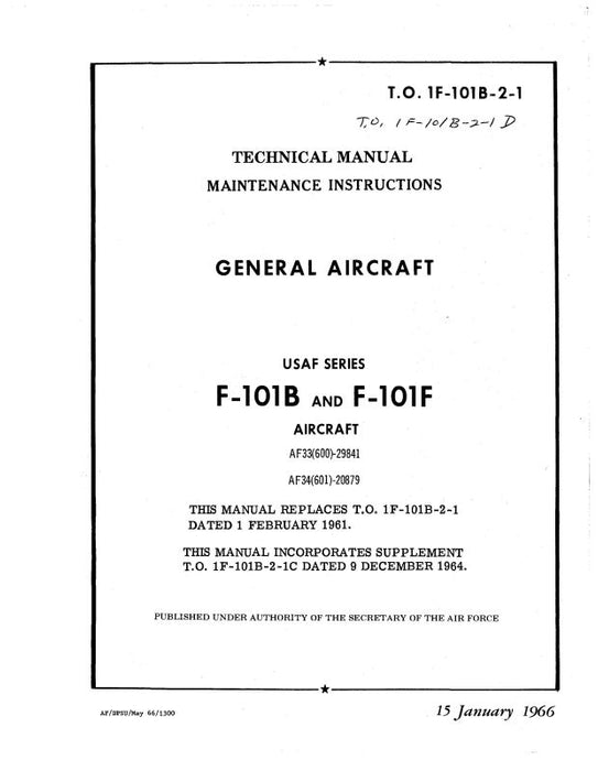 McDonnell Douglas F-101B & F101F 1966 Maintenance Instructions (1F-101B--2-1)