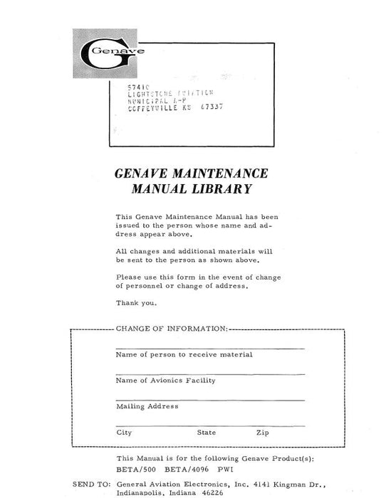 Genave Beta 4096 ATC Transponder Maintenance Manual (GNBETA4096-M-C)