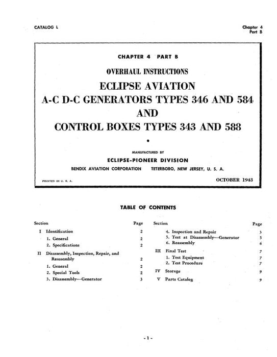 Bendix A-C,D-C Generators, Control Box Overhaul Instructions (BX346,584,343,588-OH)