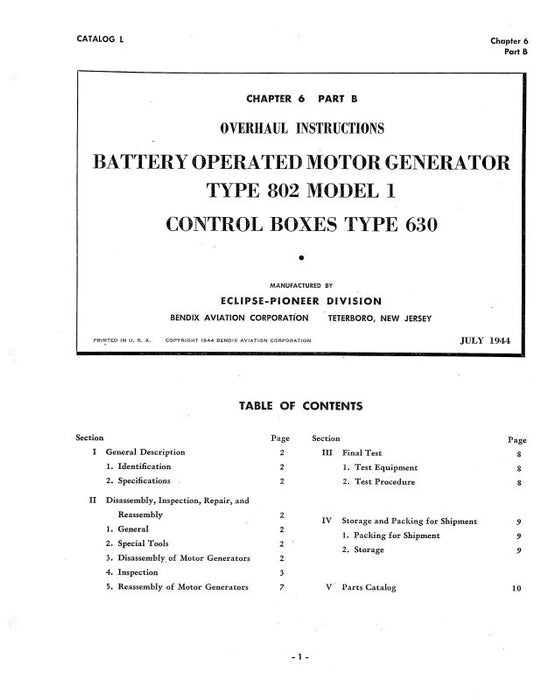 Bendix Type 802 Model 1 Overhaul Instructions (BX802-44-OH-C)