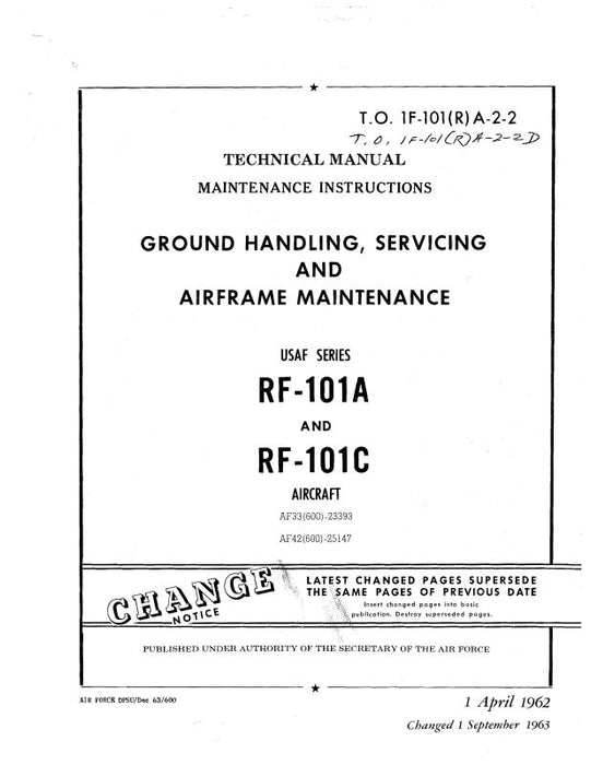 McDonnell Douglas RF-101A,C 1962 Maintenance Instructions (1F-101(R)A-2-2)
