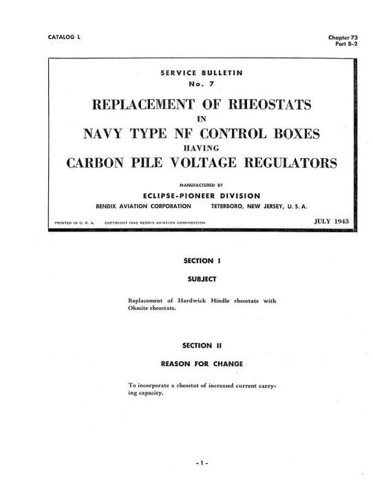 Essco Box Bendix Navy Type NF Control Boxes Service Bulletin (NO.-7) — Essco Aircraft