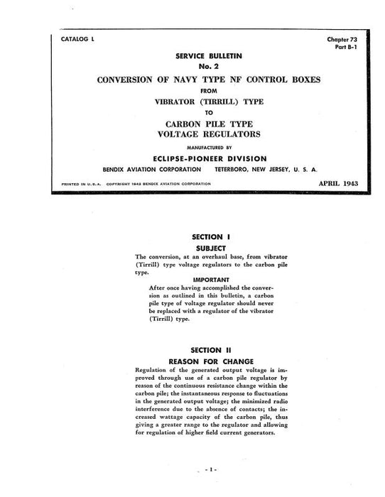 Bendix Navy Type NF Control Boxes Service Bulletin (NO.-2)