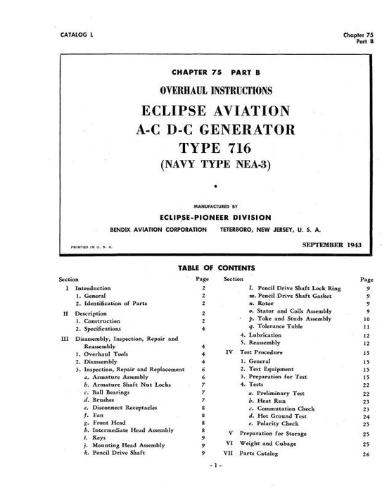 Bendix A-C,D-C Generators 1943 Overhaul Manual (BX716-43-OH-C)