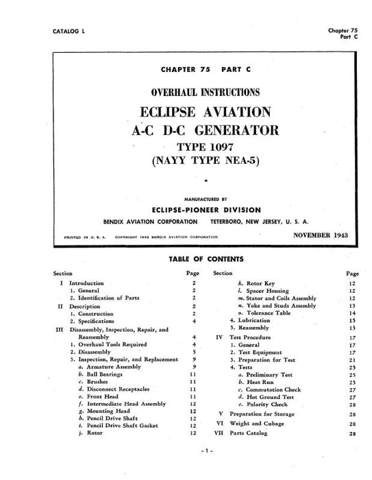 Bendix A-C,D-C Generators 1943 Overhaul Manual (BX1097-43-OH-C)