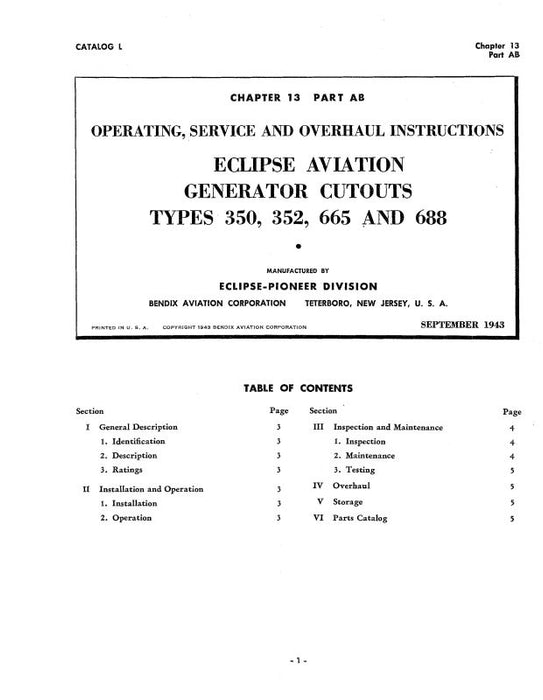 Bendix Types 350, 352, 665, 688 Operating, Service and Overhaul Manual (BX350,352,665,688-OP)