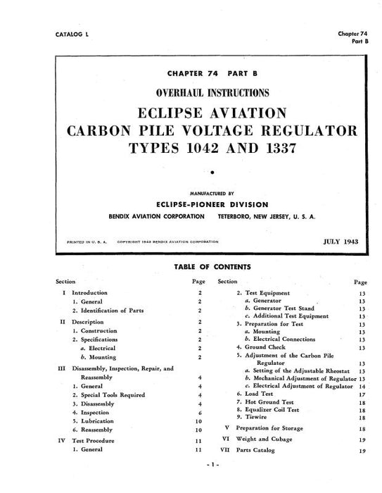 Bendix Type 1042 & 1337 1943 Overhaul Instructions (BX1042,1337-43-OH-C)