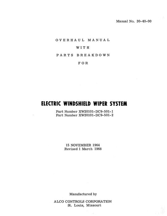 Alco Electric Windshield Wiper System Overhaul Manual with Parts Breakdown (30-40-00)