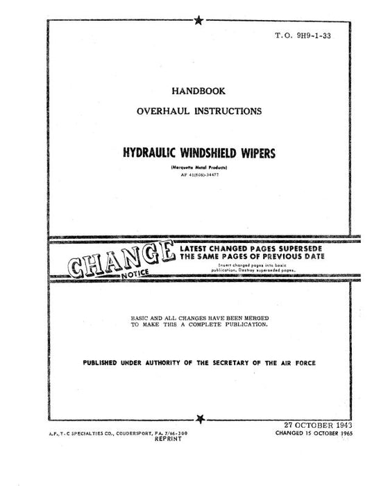 Marquette Hydraulic Windshield Wipers Overhaul Instructions (9H9-1-33)