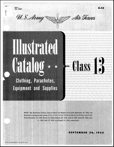US Government Clothing, Parachutes, Equipment Illustrated Catalog (S-13)
