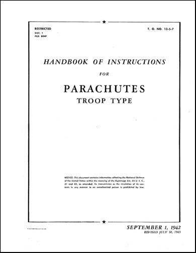 US Government Parachutes Troop Type 1942 Handbook Of Instructions (13-5-7)