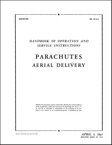 US Government Parachutes Aerial Delivery1943 Operation & Maintenance (13-5-4)