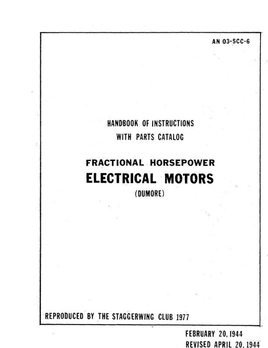 Dumore Electrical Motors 1944 HB Of Instructions With Parts Catalog (03-5CC-6)