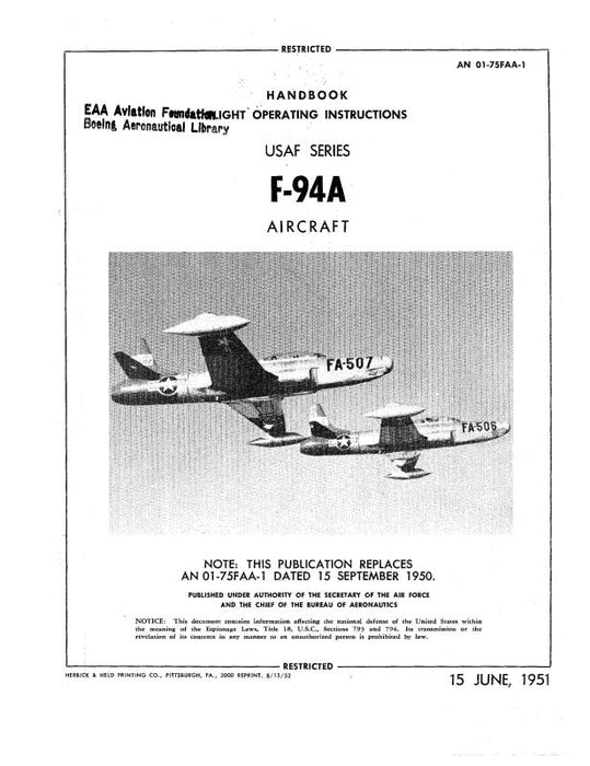 Lockheed F-94A 1951 Flight Handbook (01-75FAA-1)