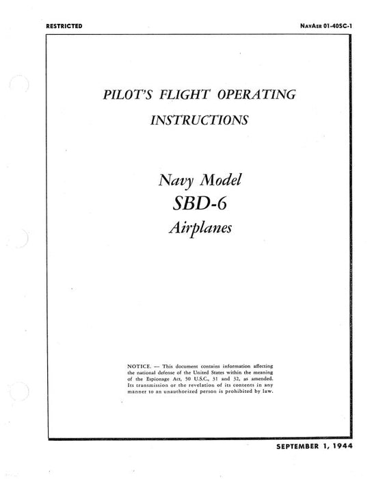 McDonnell Douglas SBD-6 Series 1944 Flight Manual (01-40SC-1)