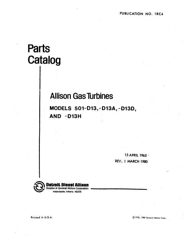 Allison 501D13, D13A, D13D, D13H Parts Catalog (1RC4) — Essco Aircraft