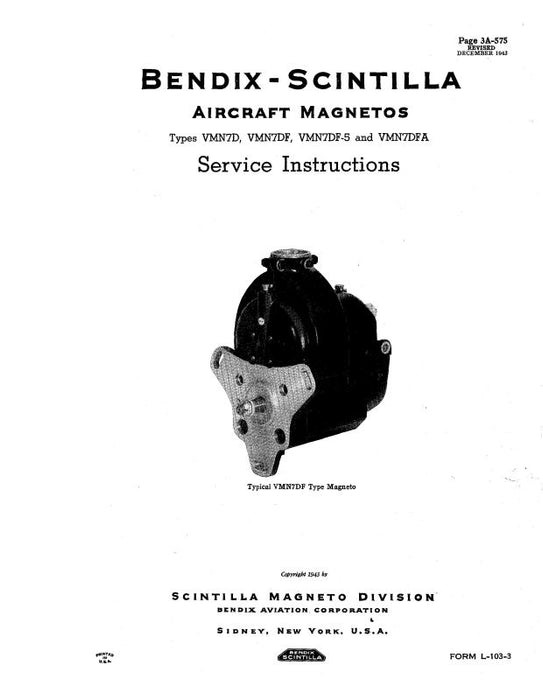 Bendix VMN7D, 7DF, 7DF-5, 7DFA 1943 Maintenance Instructions (L-103-3)