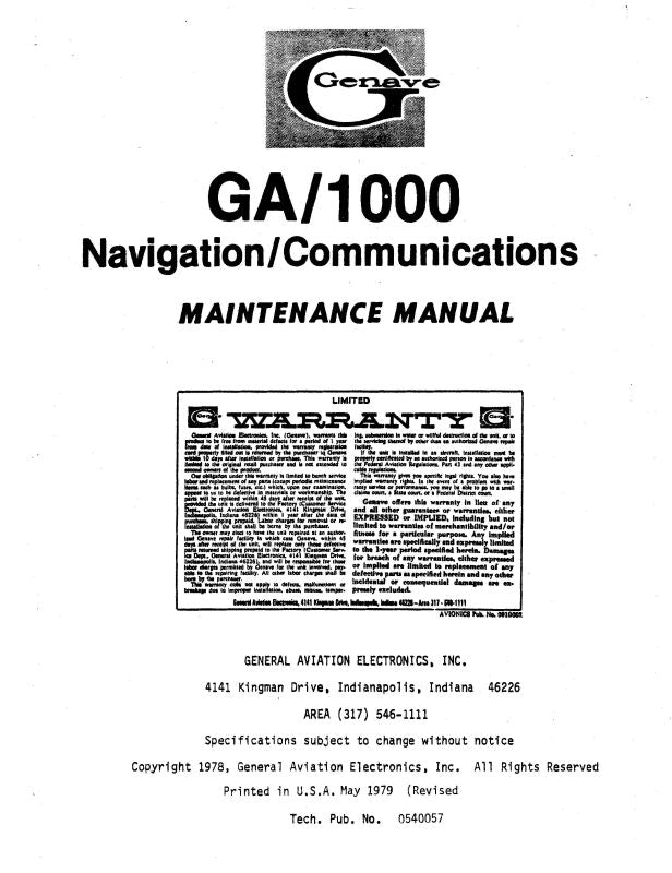 Genave GA 1000 Navigation Comm Maintenance Manual 540057