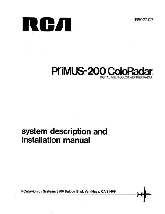 RCA - Primus - Honeywell - Sperry Primus 200 Color Radar  1979 System Description & Installation Manual (IB8023107)