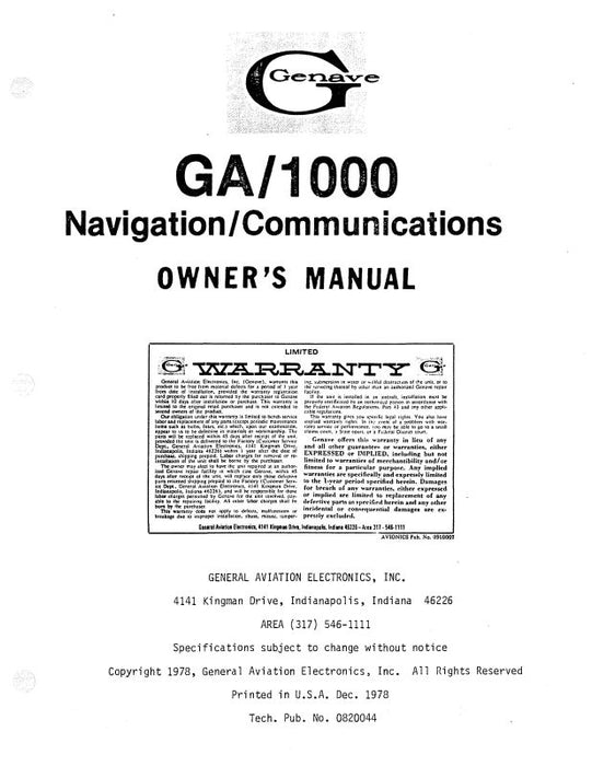 Genave GA-1000 Navigation-Comm Owner's Manual (GNGA1000-O-C)