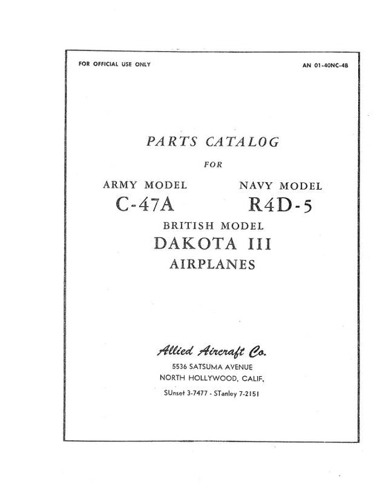 McDonnell Douglas C-47A, R4D-5 Parts Catalog (01-40NC-4B)