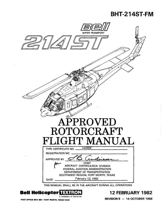 214st Engine Run Bell Helicopter Model 214ST 1982 Flight Manual — Essco Aircraft