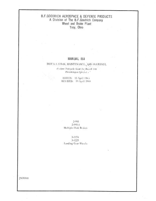 B.F. Goodrich Manual 864 1964 Installation, Maintenance, Overhaul (JN20368)