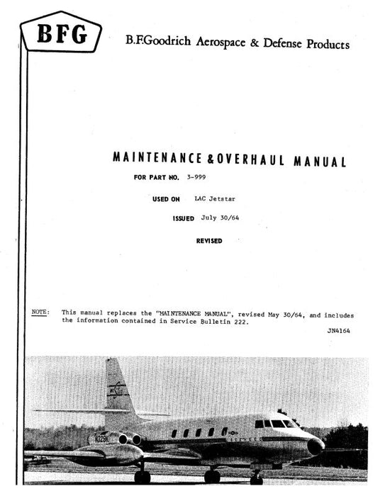 B.F. Goodrich Nose Landing Gear Wheel Part #3-999 Maintenance and Overhaul Manual (JN36567)