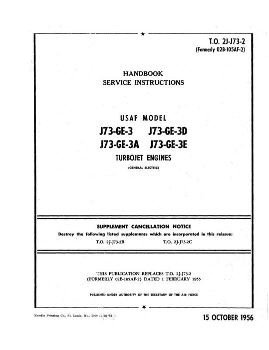 General Electric Company J73-GE-3, -3A, -3D, -3E 1956 Maintenance Instructions (2J-J73-2)