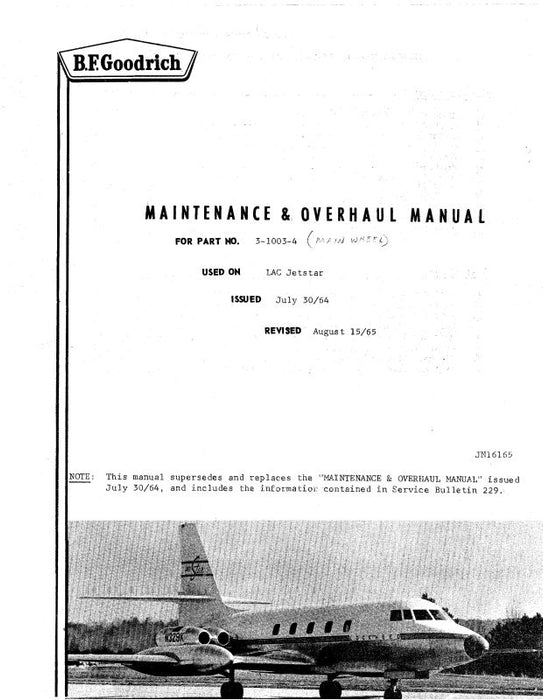 B.F. Goodrich Main Wheel Part #3-1003-4 1964 Maintenance, Overhaul Manual (JN6165)