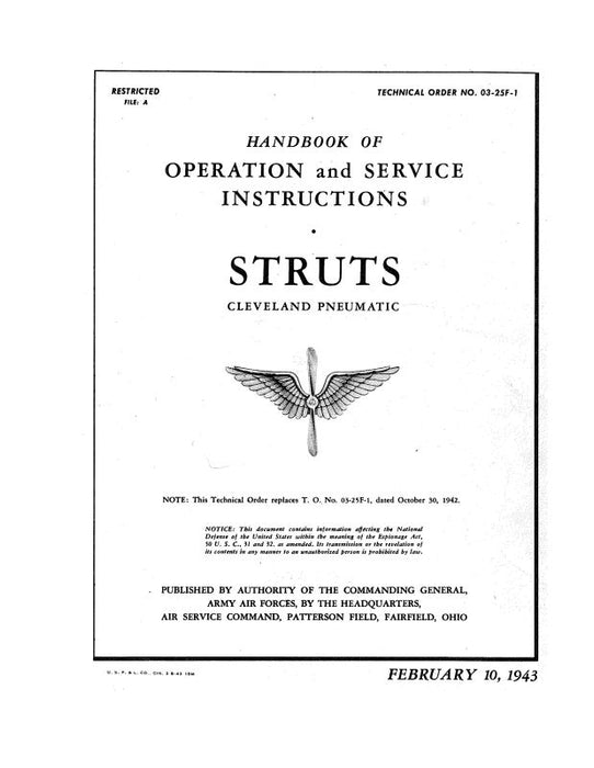Cleveland Pneumatic Struts 1943 Operation & Maintenance (03-25F-1)