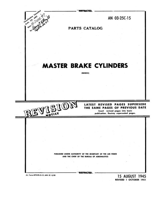 Bendix Master Brake Cylinders 1945 Parts Catalog (0325C15) — Essco