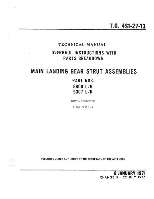 Cleveland Pneumatic Main Landing Gear Strut Assembly Overhaul Instructions With Parts Breakdown (4S1-27-13)
