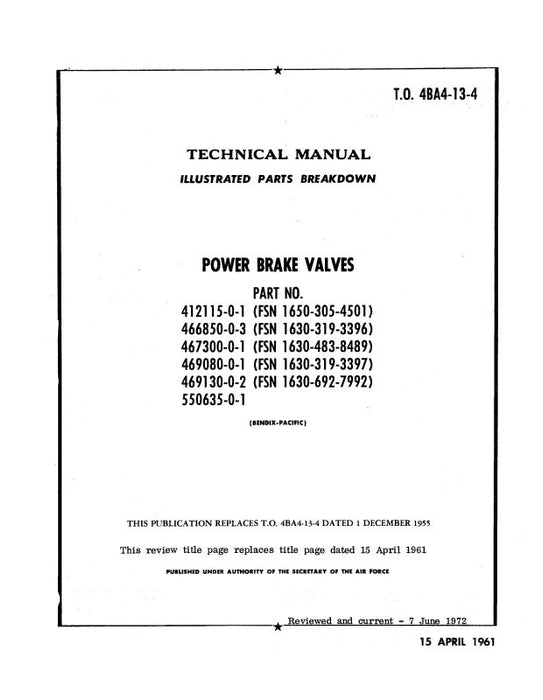 Bendix Power Brake Valves 1961 Illustrated Parts Breakdown (4BA4-13-4)