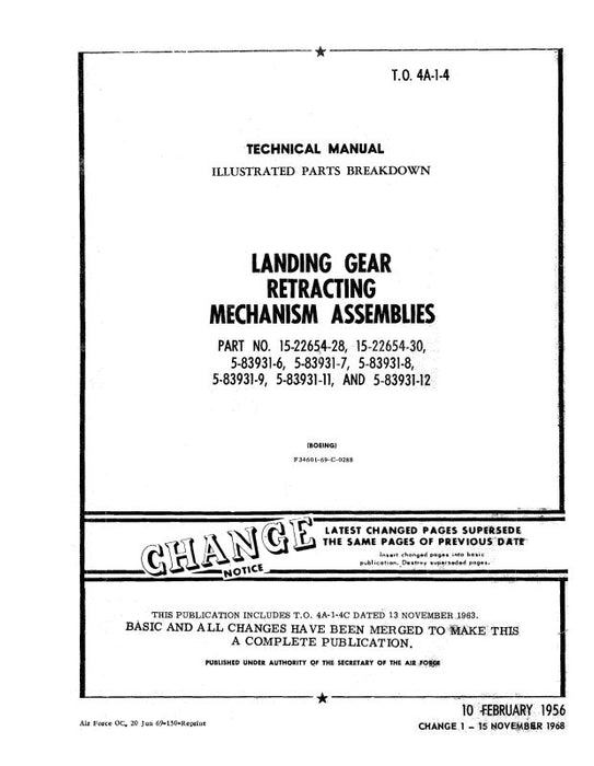 Boeing Company Landing Gear Retracting  1956 Illustrated Parts (4A-1-4)