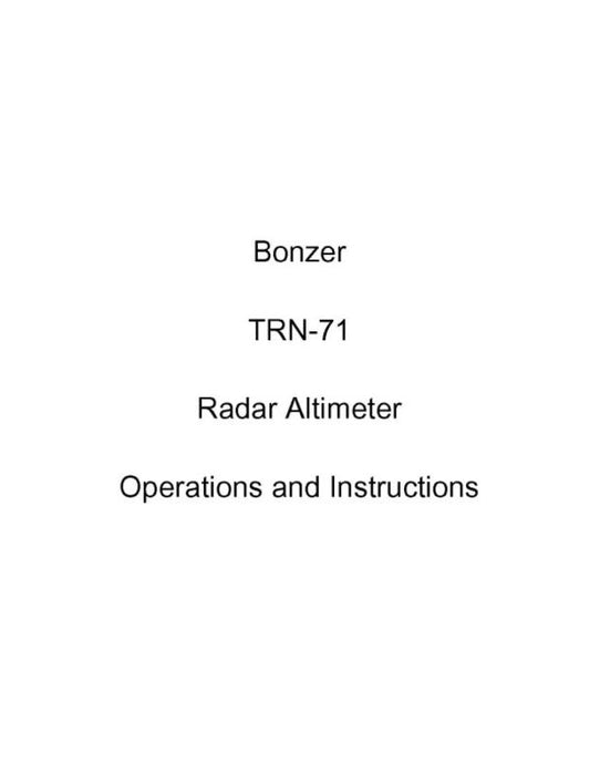 Bonzer Inc TRN-71 Radar Altimeter & Acc. Operation & Installation (TRN71-OP-C)